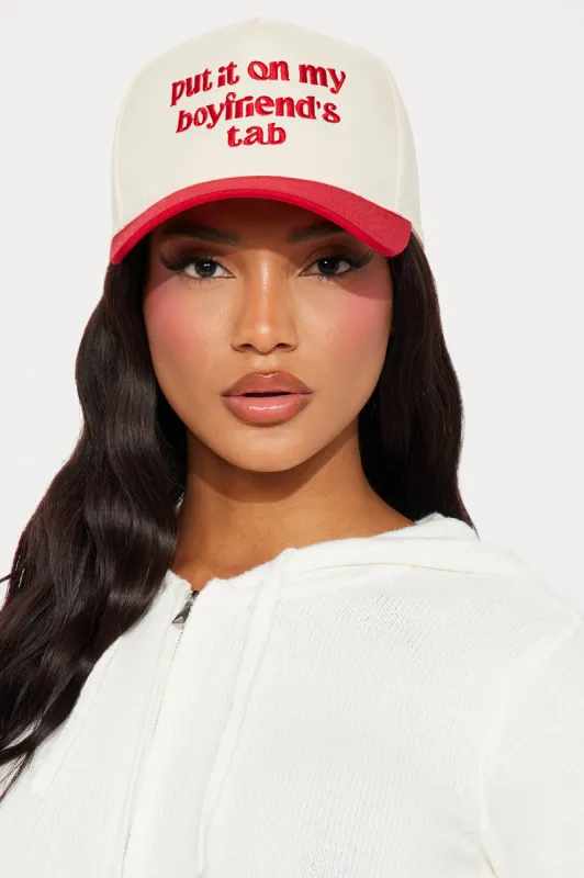 Put It On My Boyfriends Tab Hat - Red/combo sold by Fashion Nova