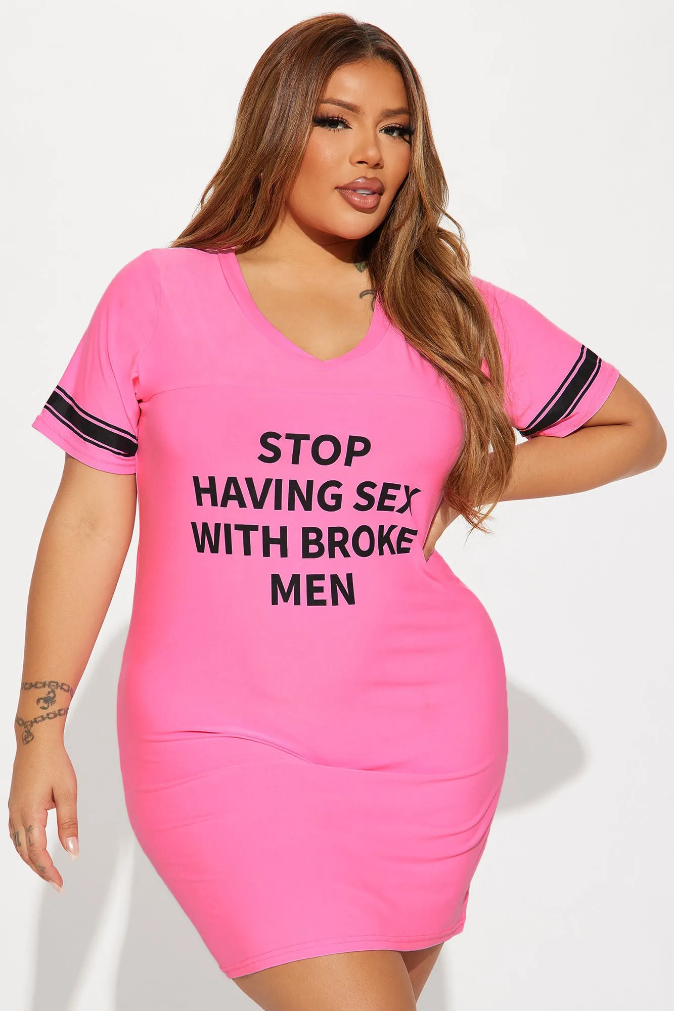 Not With Broke Men PJ Sleep Shirt - Pink sold by Fashion Nova product image thumbnail 4