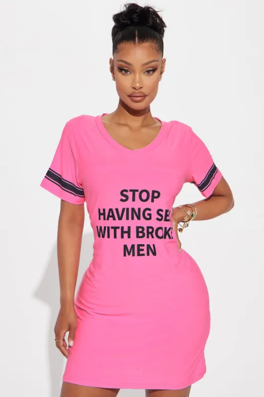 Not With Broke Men PJ Sleep Shirt - Pink sold by Fashion Nova