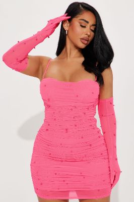 Macey Pearl Mini Dress - Hot Pink made by Fashion Nova