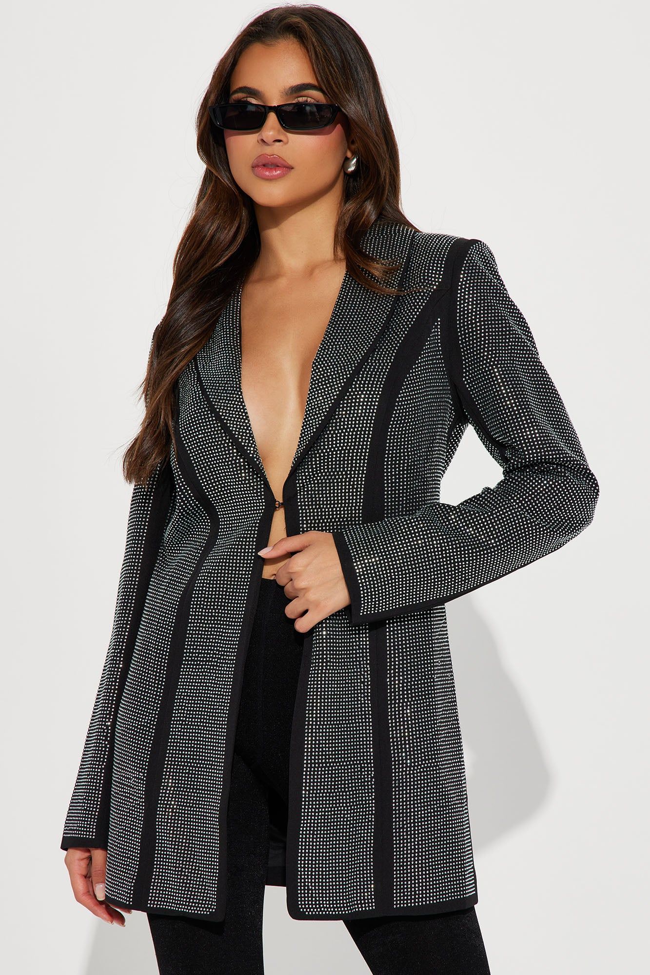 Gia Rhinestone Blazer - Black sold by Fashion Nova