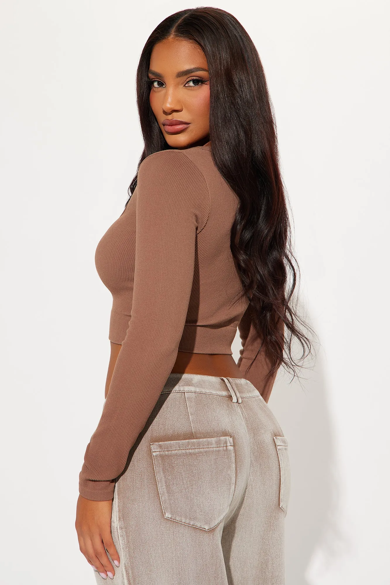 Kelly V Neck Long Sleeve Top - Chocolate sold by Fashion Nova product image thumbnail 3