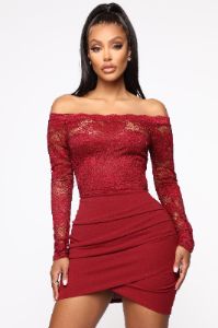 Just A Glance Mini Dress - Burgundy sold by Fashion Nova