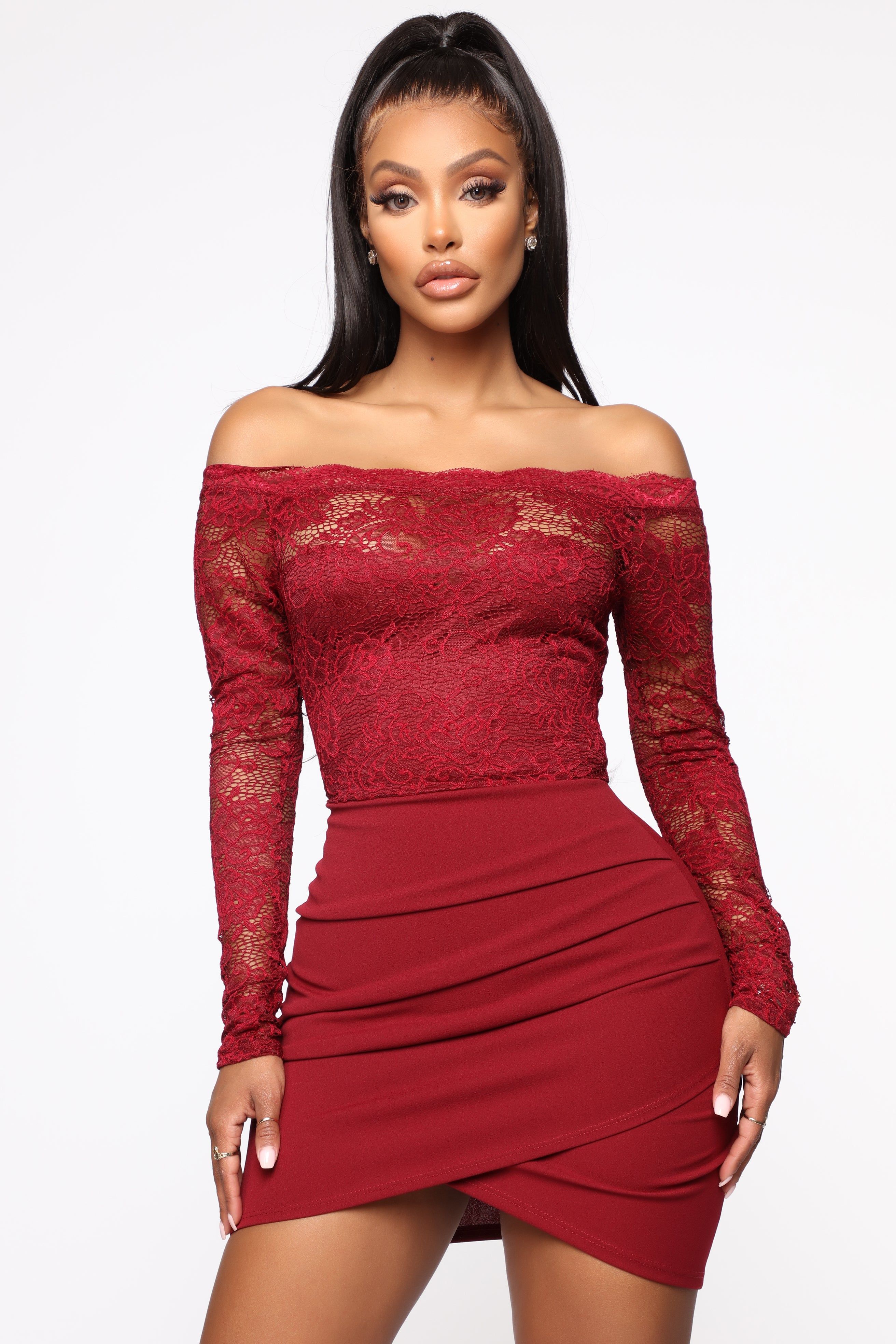 Just A Glance Mini Dress - Burgundy sold by Fashion Nova product image thumbnail 2