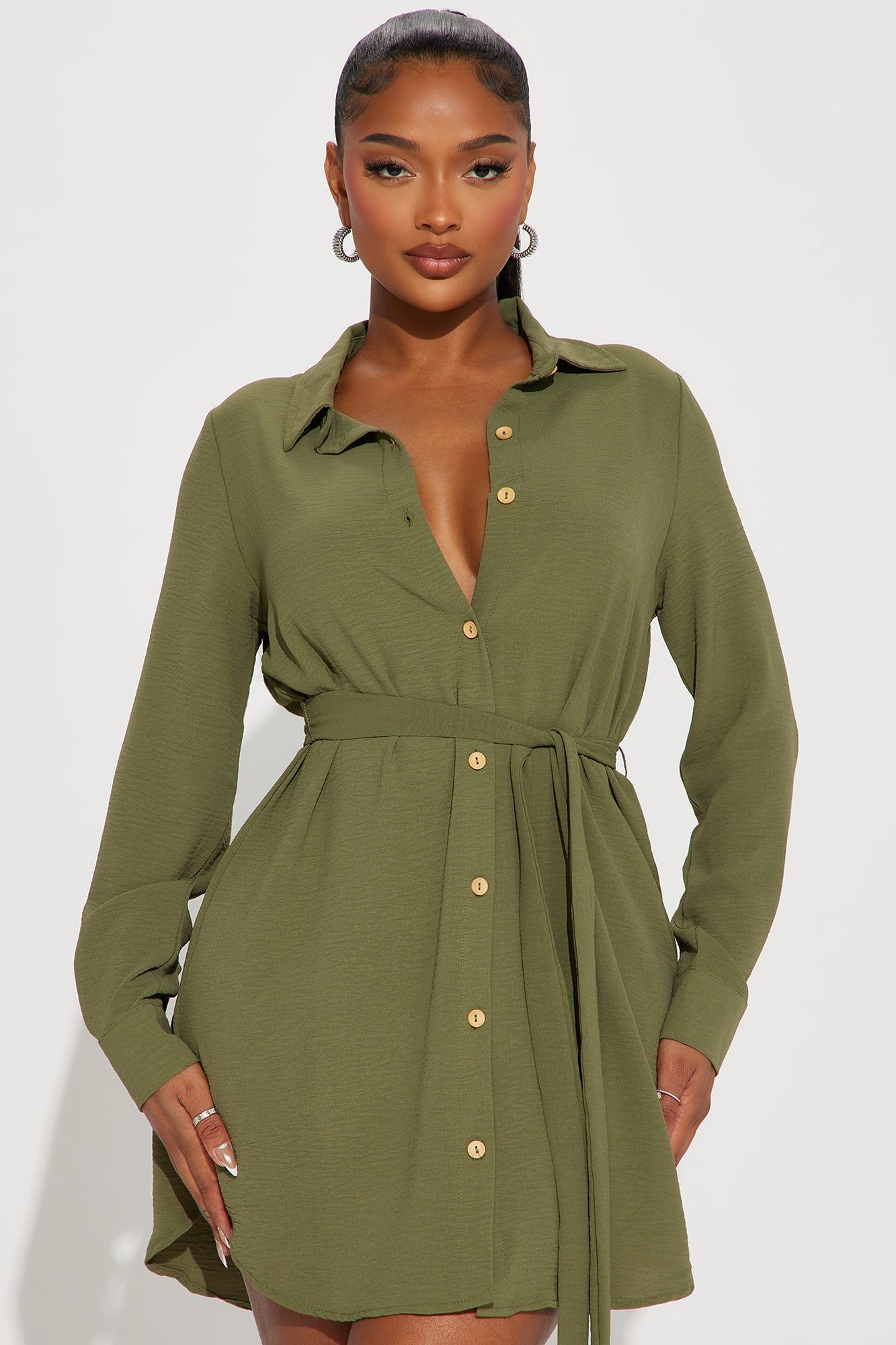 Eliana Mini Shirt Dress - Olive sold by Fashion Nova product image thumbnail 2
