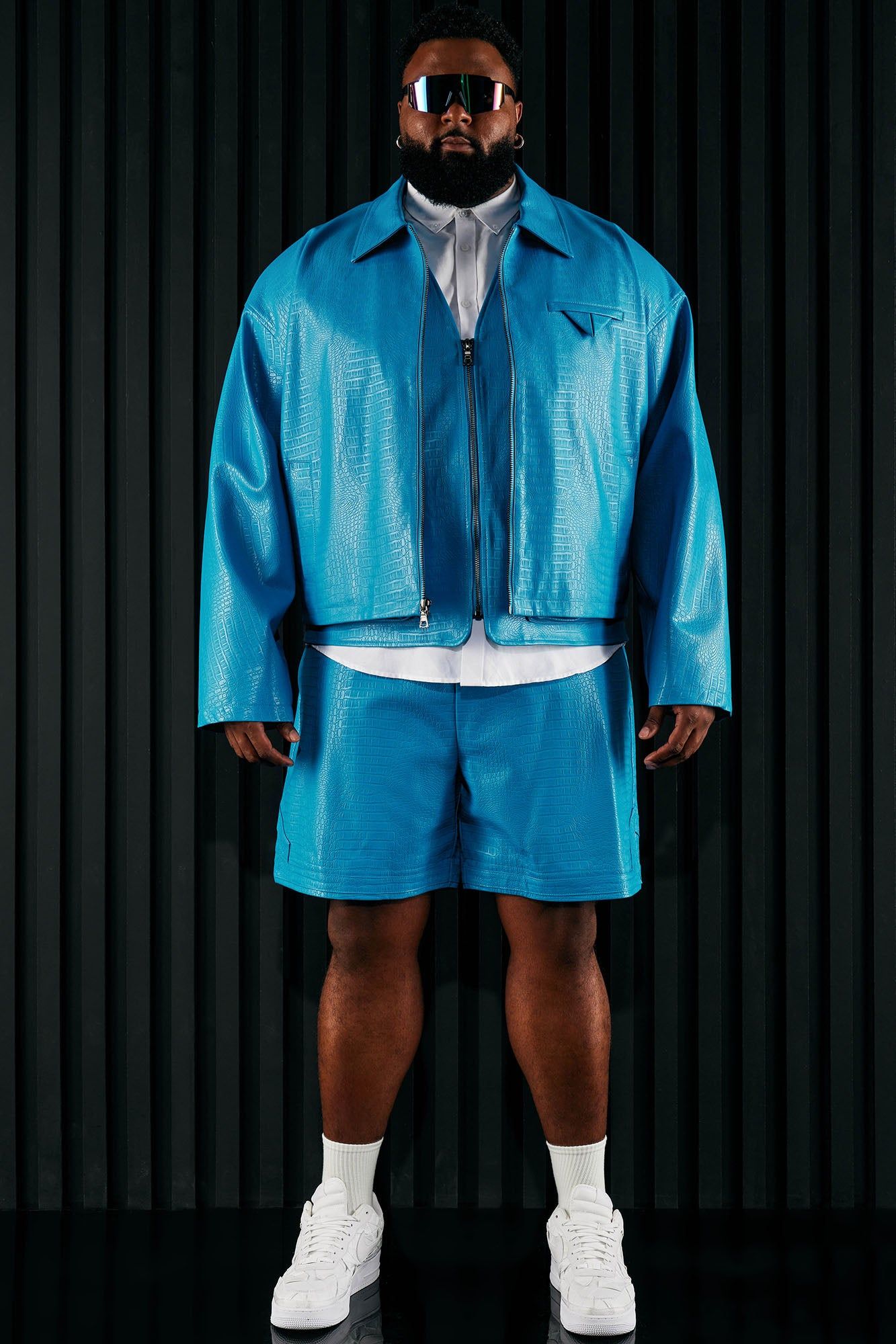 Gotta Run Faux Croc Leather Cropped Jacket - Blue sold by Fashion Nova product image thumbnail 5