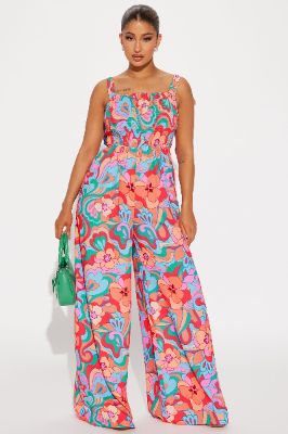 Match The Vibes Jumpsuit - Red/combo sold by Fashion Nova