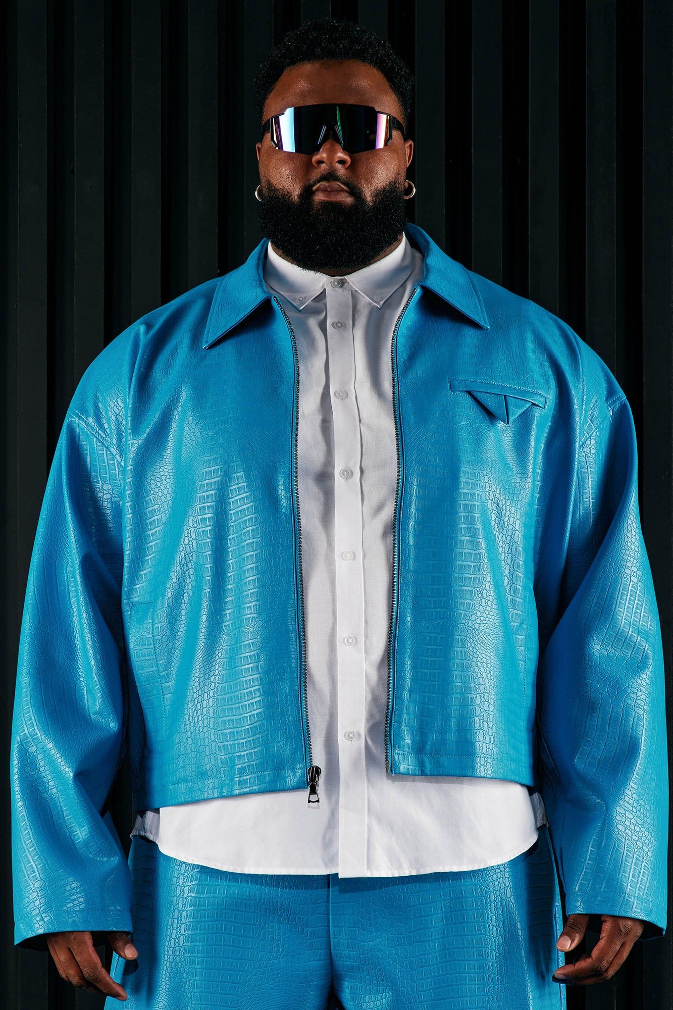 Gotta Run Faux Croc Leather Cropped Jacket - Blue sold by Fashion Nova product image thumbnail 4