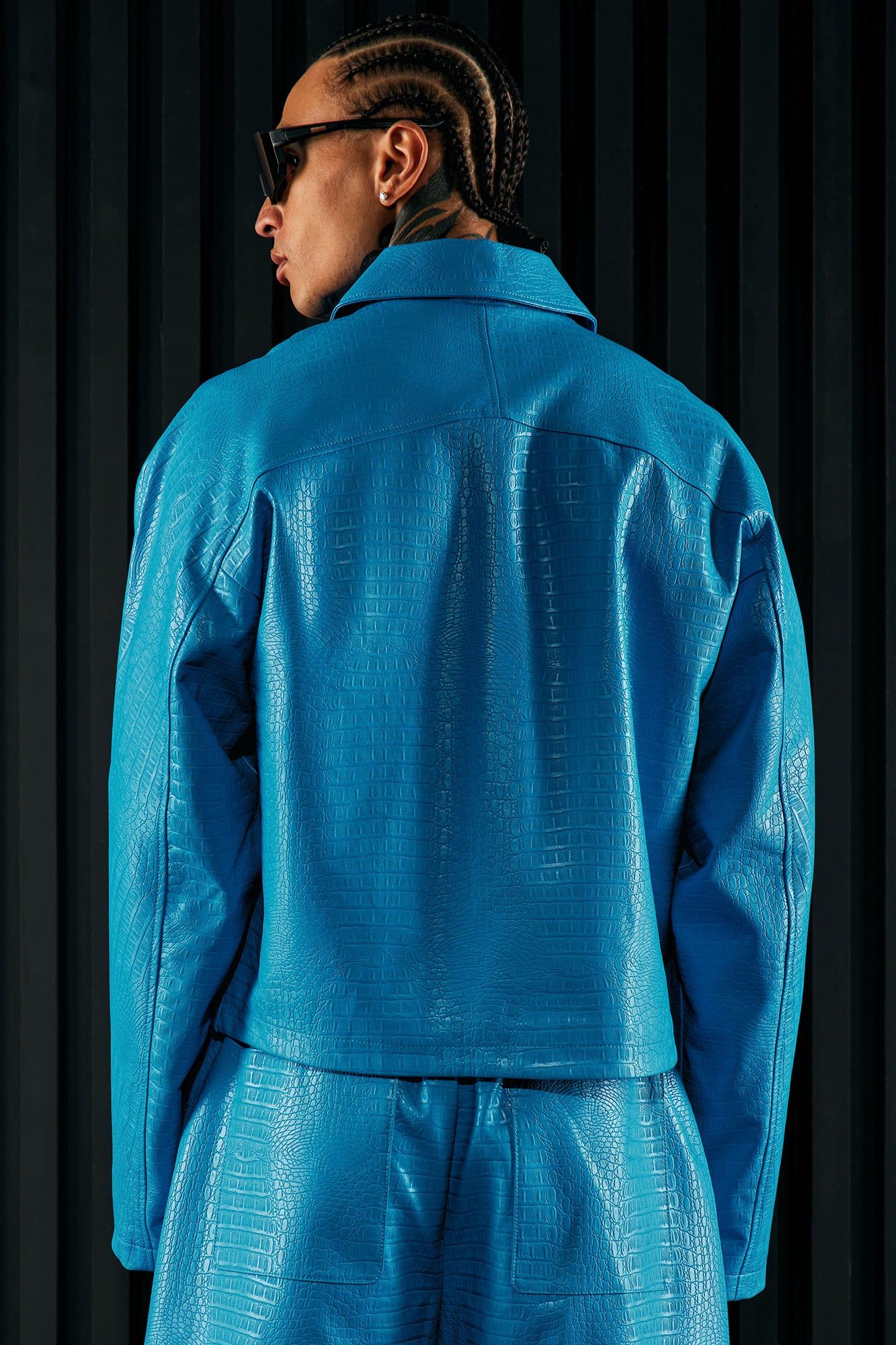 Gotta Run Faux Croc Leather Cropped Jacket - Blue sold by Fashion Nova product image thumbnail 3