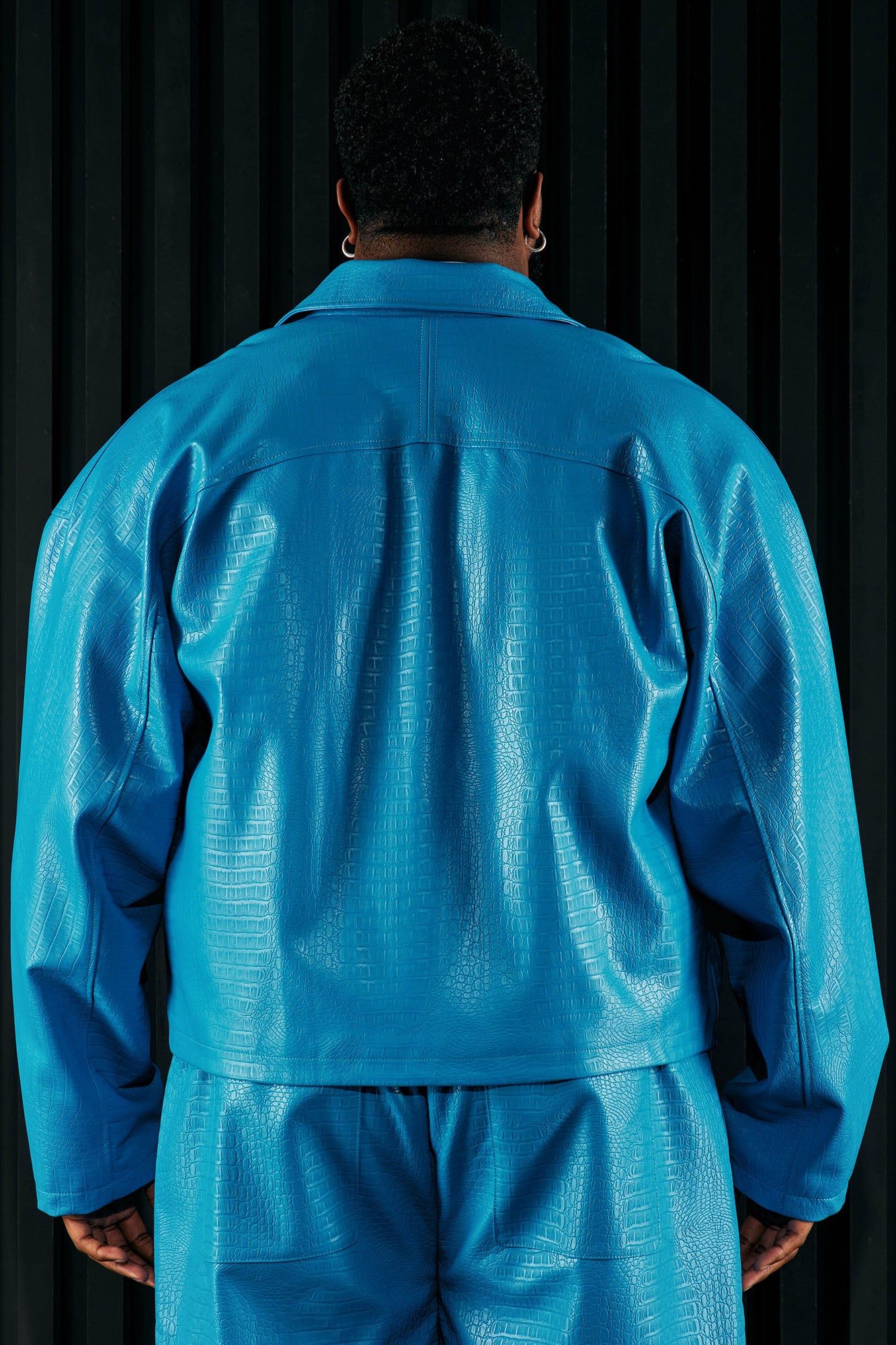 Gotta Run Faux Croc Leather Cropped Jacket - Blue sold by Fashion Nova product image thumbnail 6