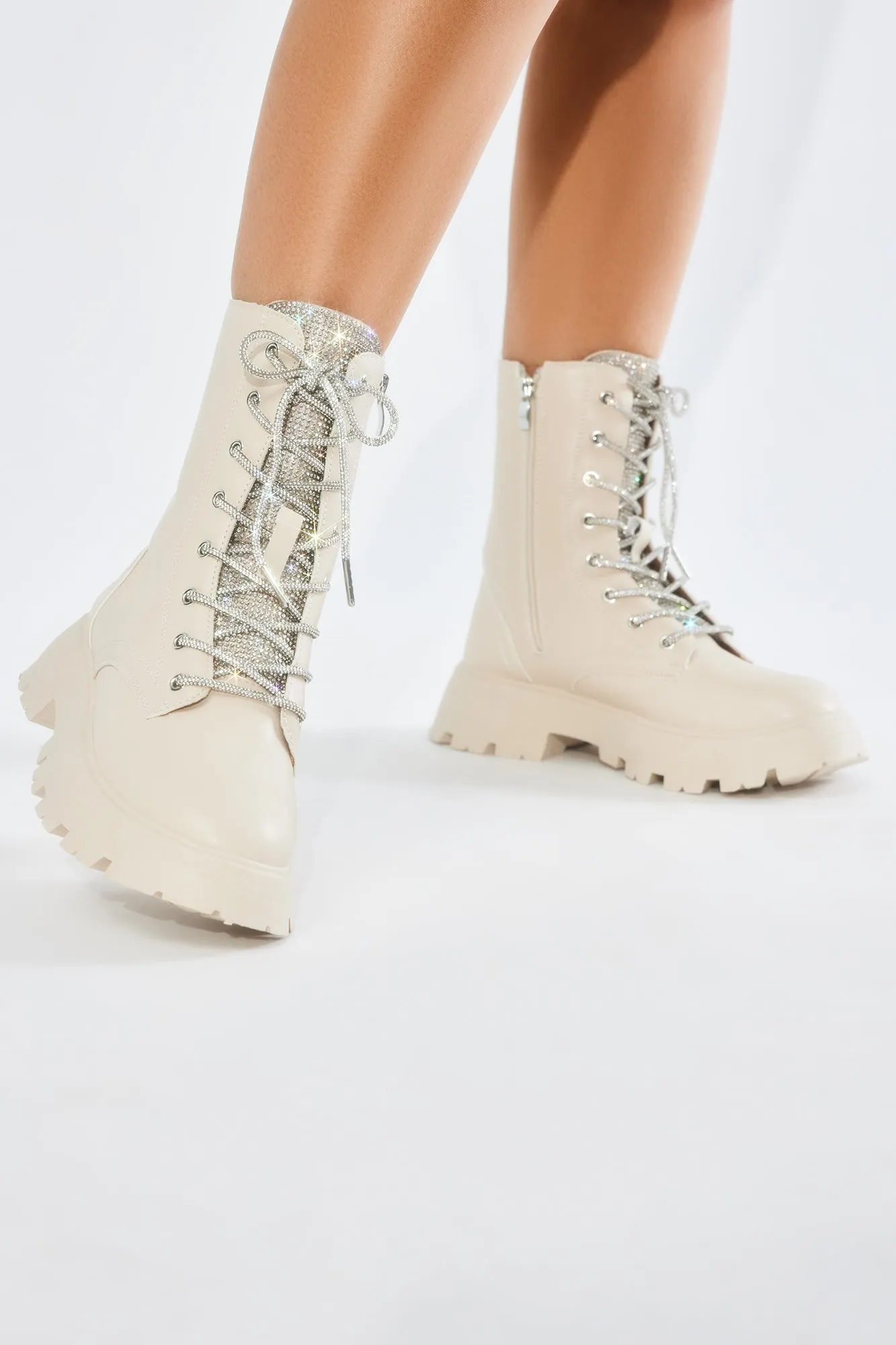 Lanter Rhinestone Combat Boots - Cream sold by Fashion Nova product image thumbnail 4