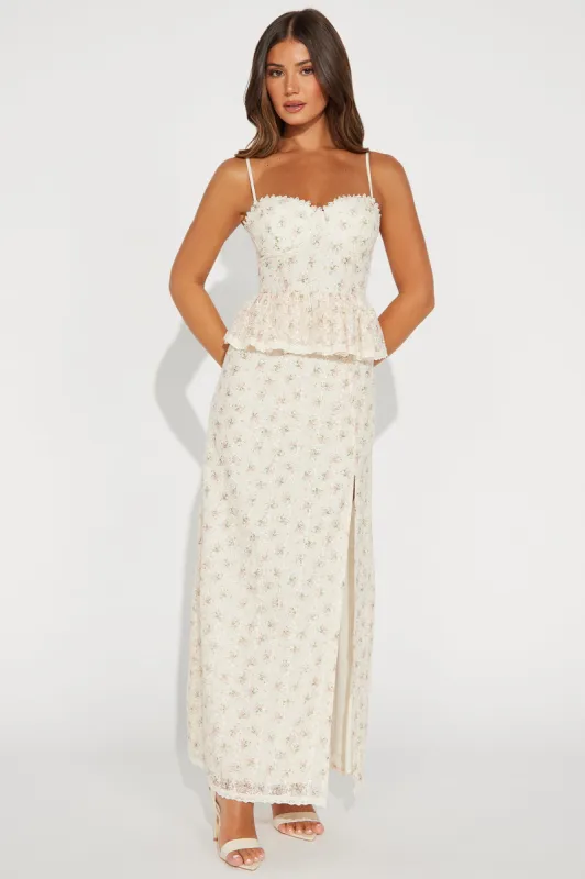 Raya Embroidered Maxi Dress - Cream/combo sold by Fashion Nova