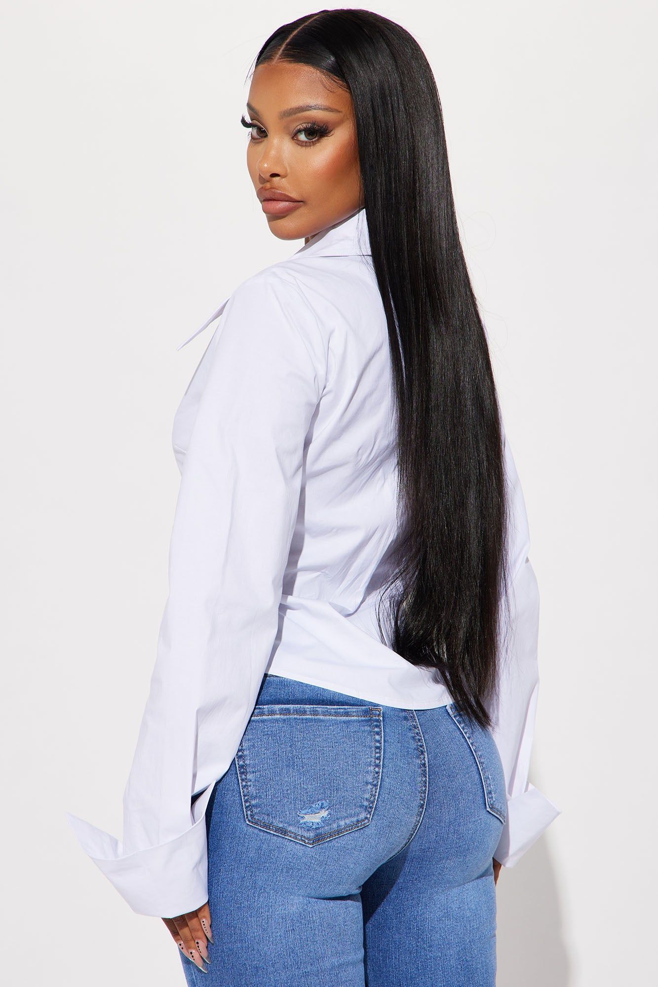 Anya Poplin Shirt - White sold by Fashion Nova product image thumbnail 3