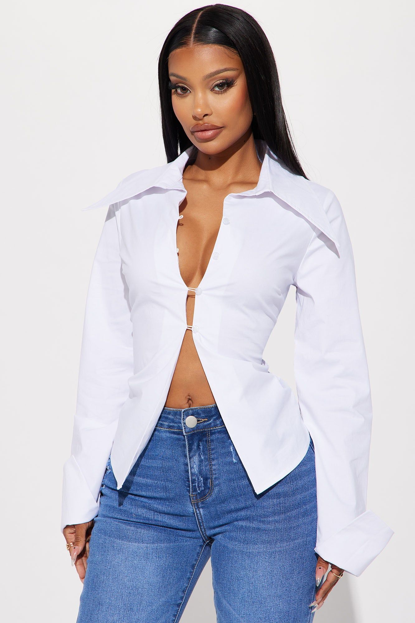 Anya Poplin Shirt - White sold by Fashion Nova