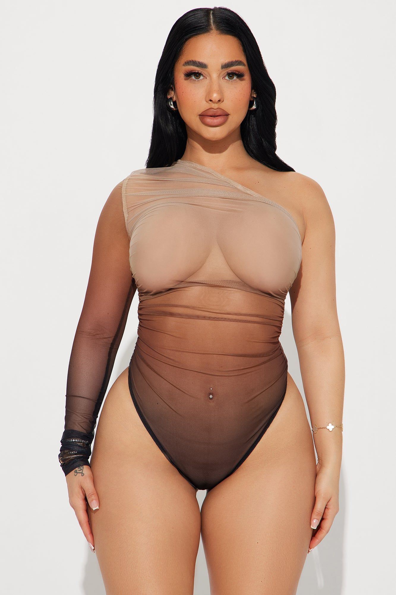 Love It Here Mesh Bodysuit - Brown/combo sold by Fashion Nova