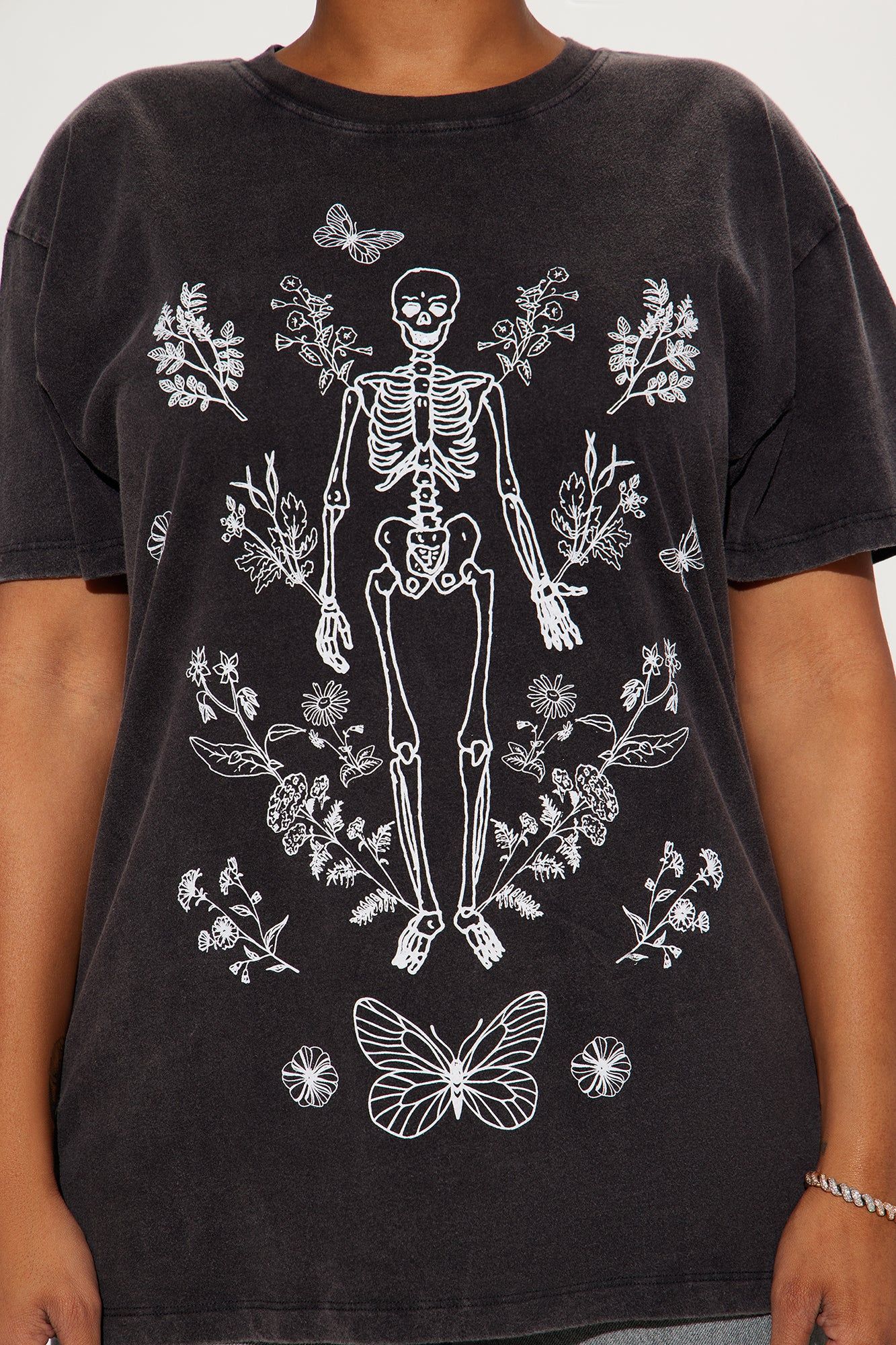 Skeleton And Flower Washed Tee - Black Wash sold by Fashion Nova product image thumbnail 3