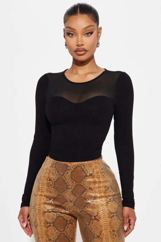 Tasha Mesh Long Sleeve Top - Black sold by Fashion Nova
