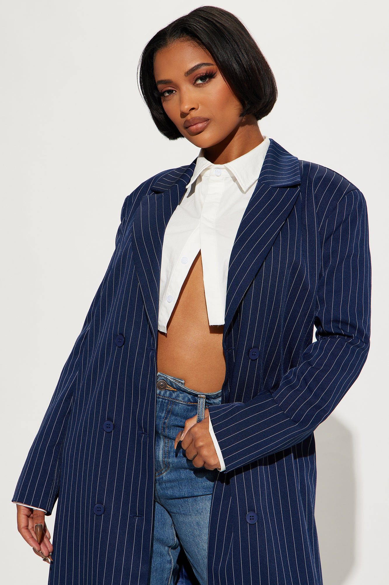 All The Business Blazer Long - Navy/combo sold by Fashion Nova product image thumbnail 2