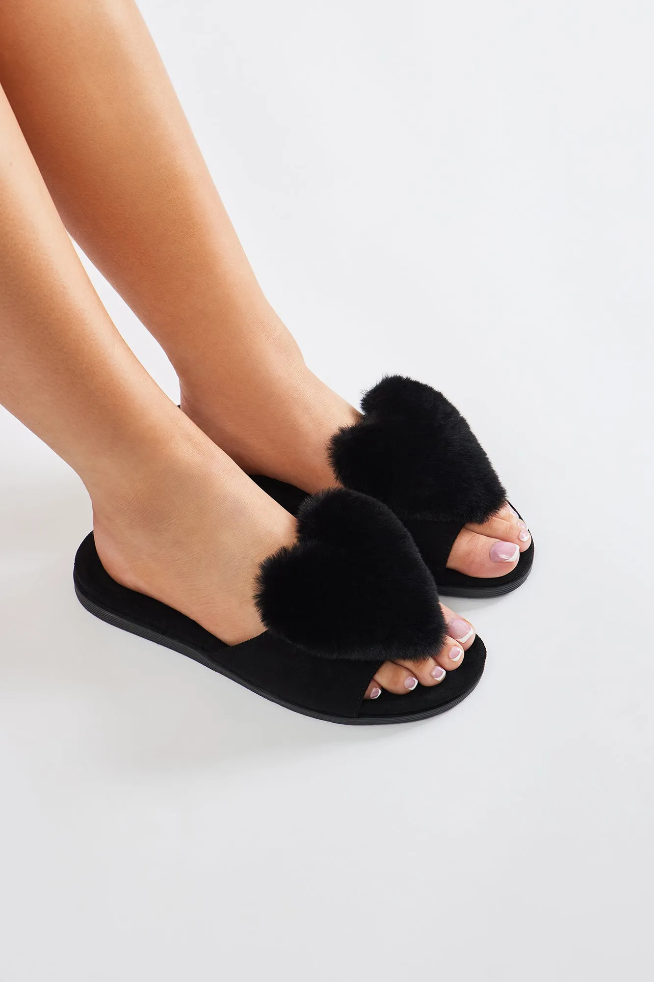Arylee Heart Slippers - Black sold by Fashion Nova