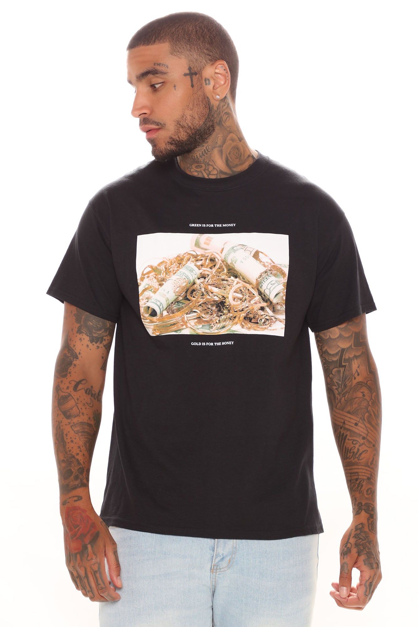 Money Gold Around Me Short Sleeve Tee - Black sold by Fashion Nova