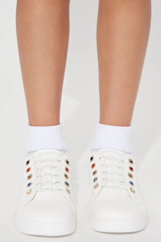 Mini Bling Bling Lace Up Sneakers - White sold by Fashion Nova