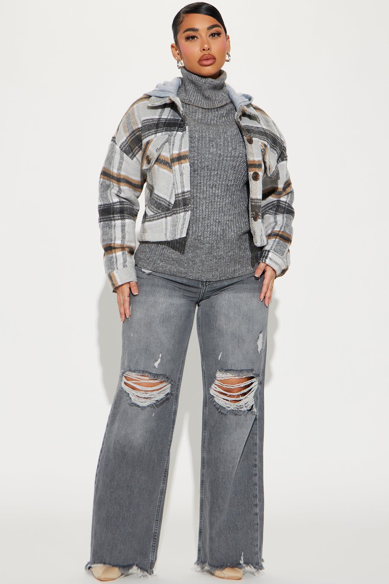 Keep Checking Plaid Shacket - Grey/combo sold by Fashion Nova product image thumbnail 2