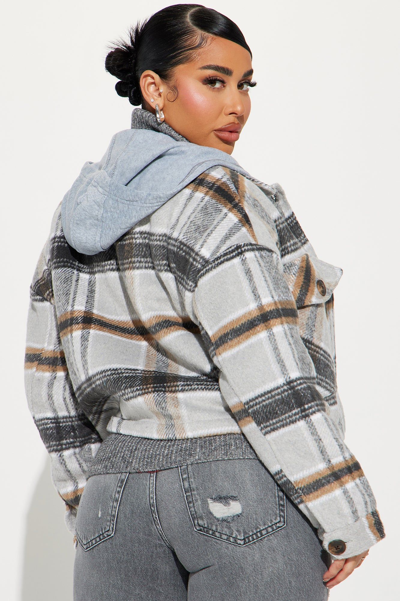 Keep Checking Plaid Shacket - Grey/combo sold by Fashion Nova product image thumbnail 3