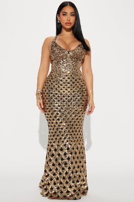 Hazel Sequin Gown - Gold/combo sold by Fashion Nova