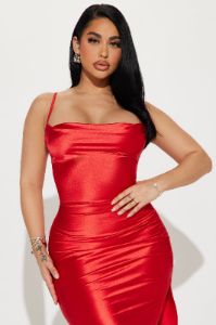 Fashion Nova Andrea Satin Midi Dress Red Parallel