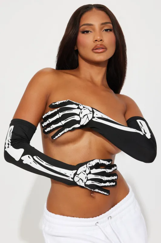 Miss Muerte Day Of The Dead Gloves - Black/White sold by Fashion Nova