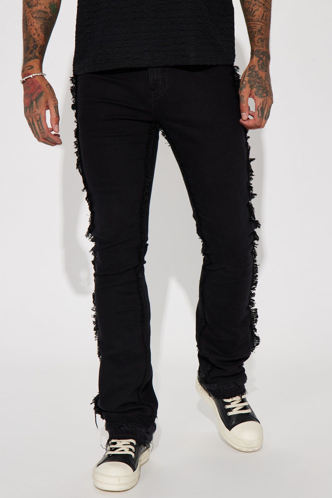 It's Up To You Stacked Skinny Flare Jeans - Black sold by Fashion Nova