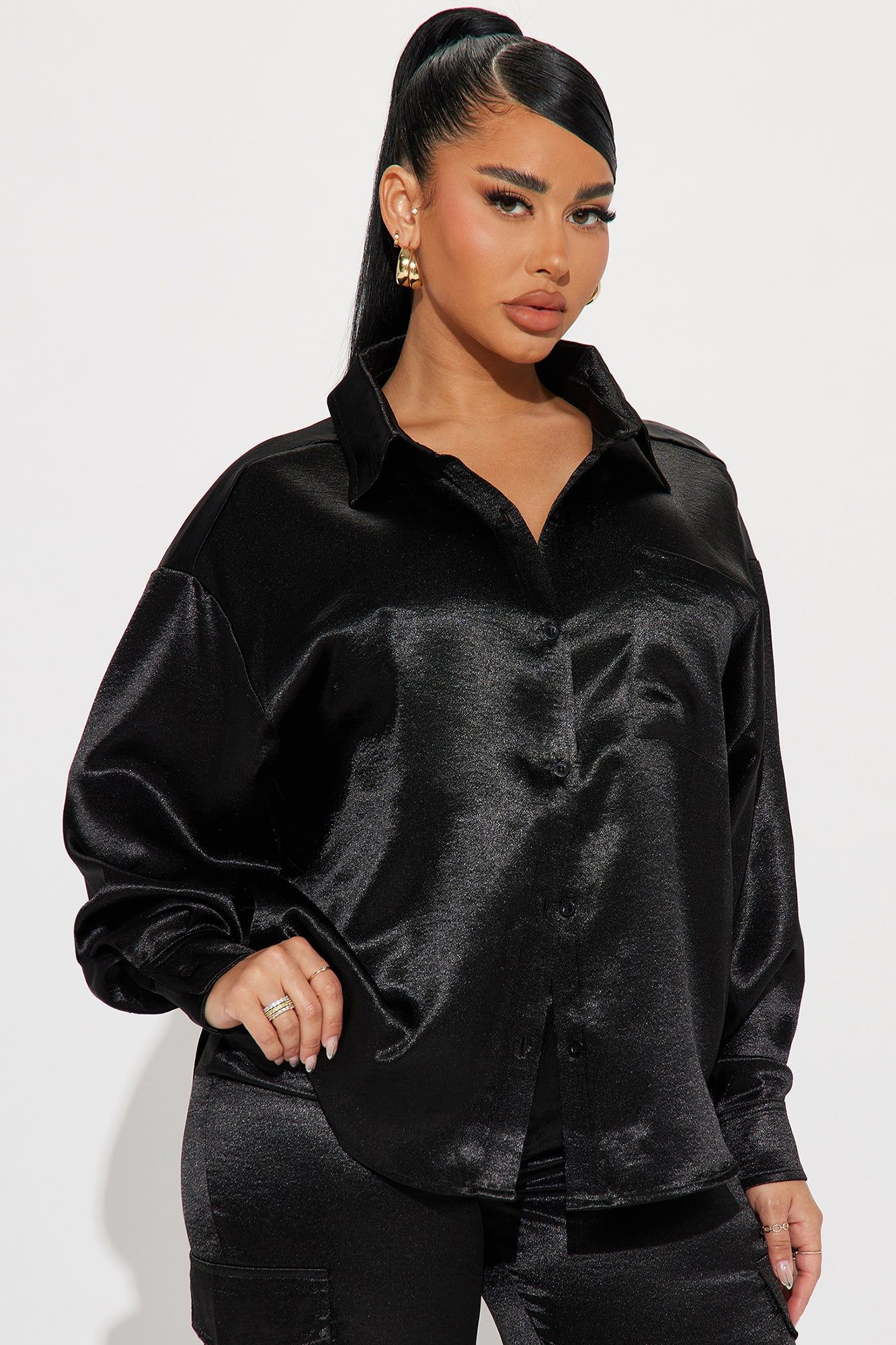 Same Girl Satin Pant Set - Black sold by Fashion Nova product image thumbnail 2