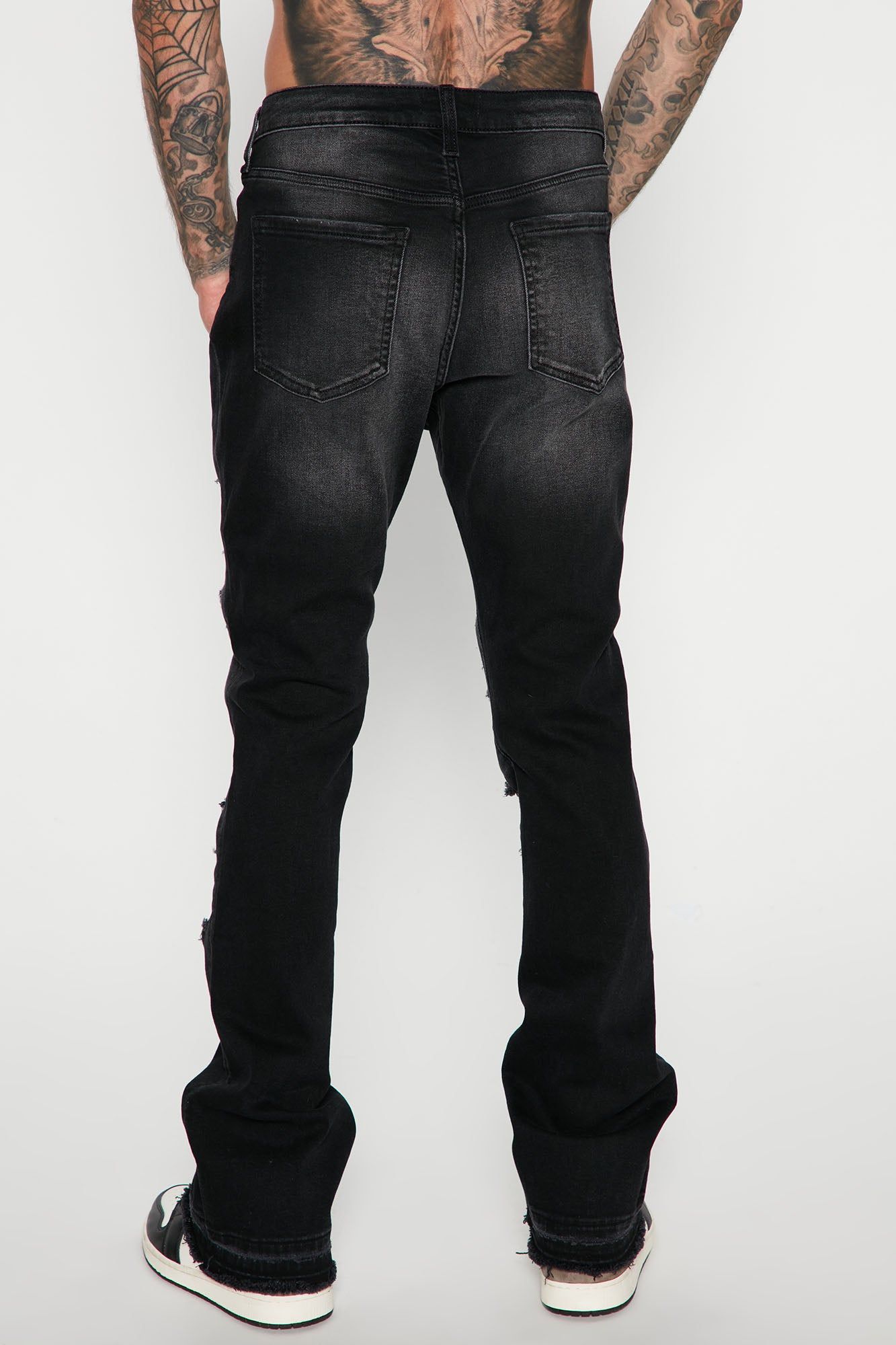 Back Me Up Ripped Stacked Skinny Flared Jeans - Black Wash sold by Fashion Nova product image thumbnail 3