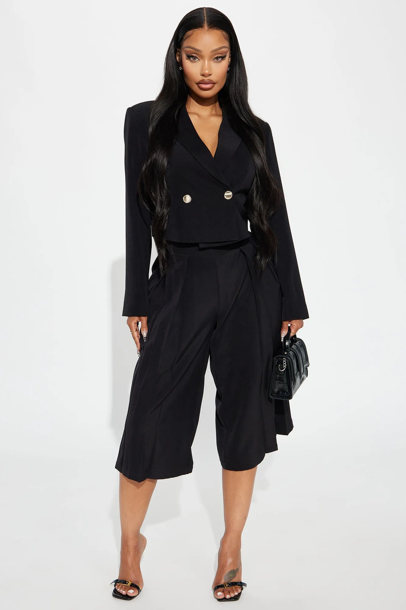 Jenna Blazer Cropped Pant Set - Black sold by Fashion Nova