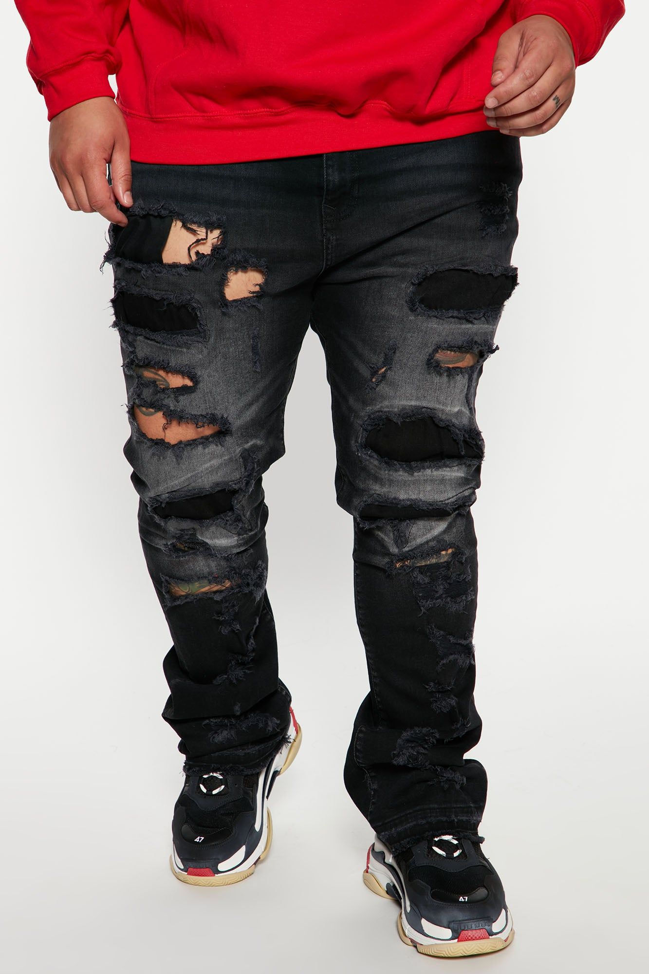 Back Me Up Ripped Stacked Skinny Flared Jeans - Black Wash sold by Fashion Nova product image thumbnail 6
