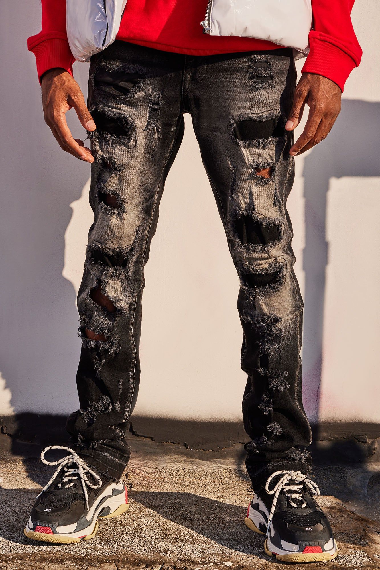 Back Me Up Ripped Stacked Skinny Flared Jeans - Black Wash sold by Fashion Nova product image thumbnail 4