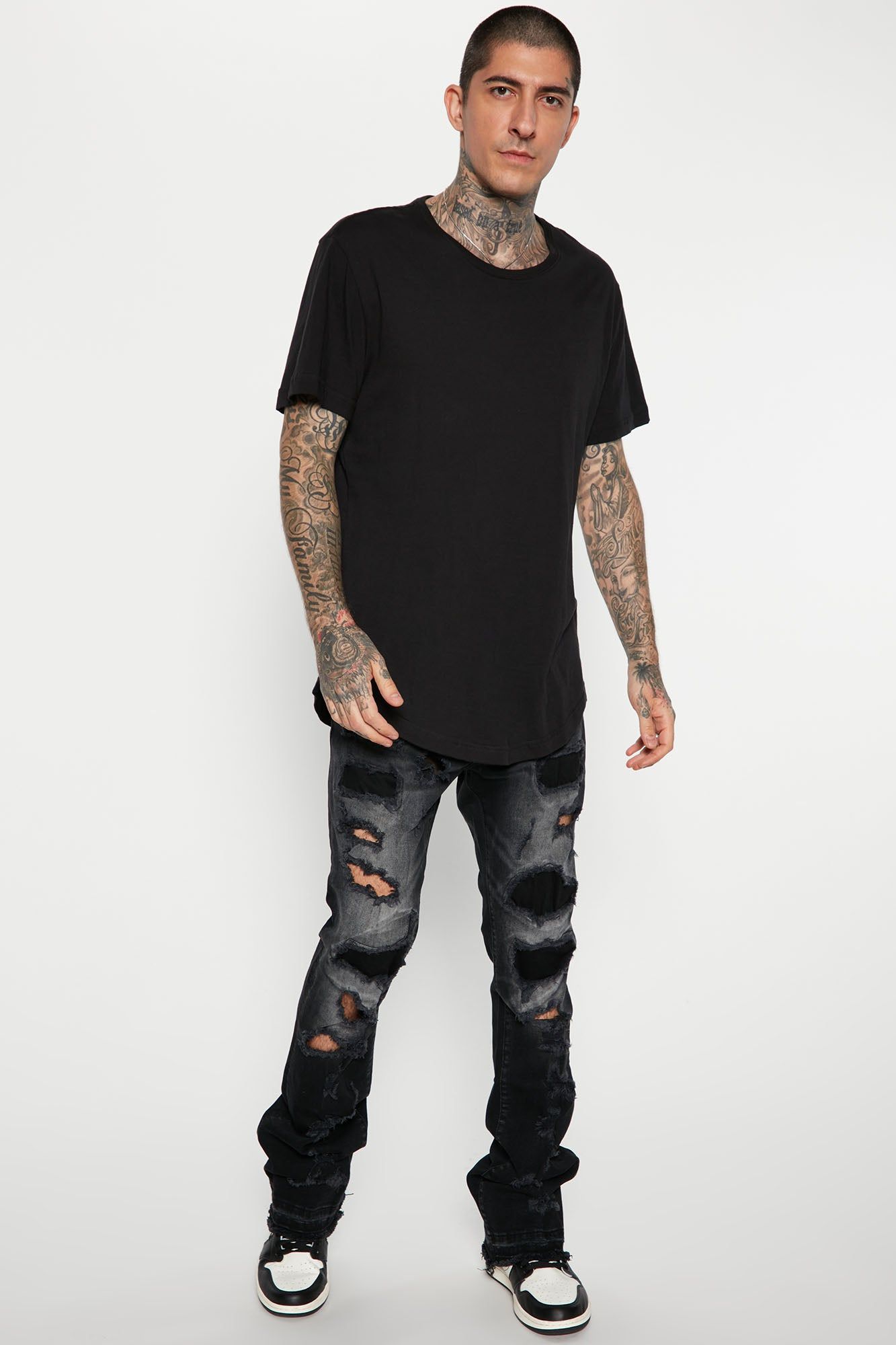 Back Me Up Ripped Stacked Skinny Flared Jeans - Black Wash sold by Fashion Nova product image thumbnail 2