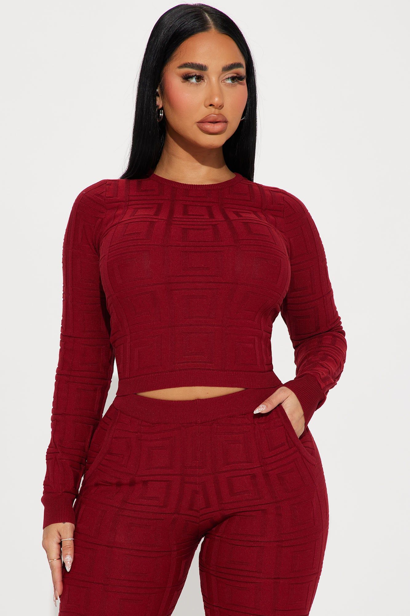Never Complaining Sweater Legging Set - Burgundy sold by Fashion Nova product image thumbnail 2