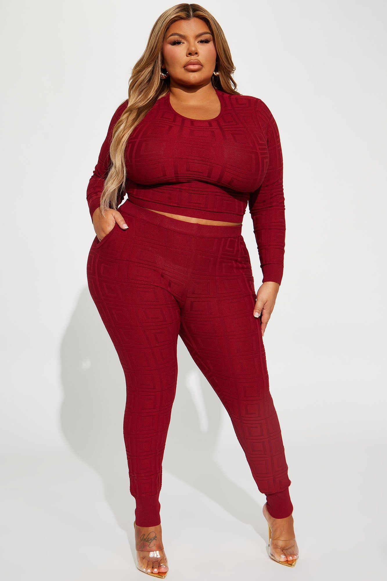Never Complaining Sweater Legging Set - Burgundy sold by Fashion Nova product image thumbnail 4