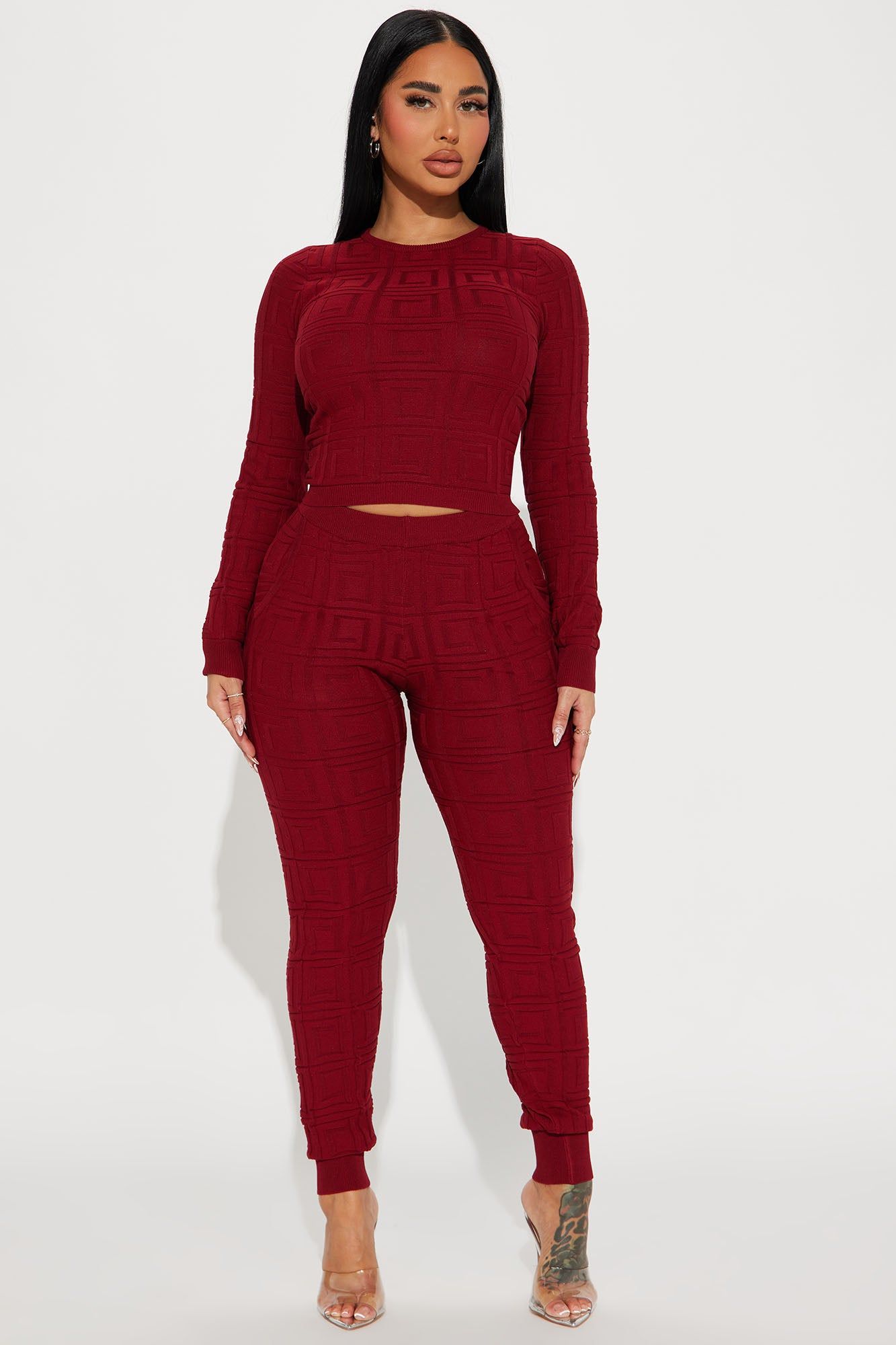 Never Complaining Sweater Legging Set - Burgundy sold by Fashion Nova