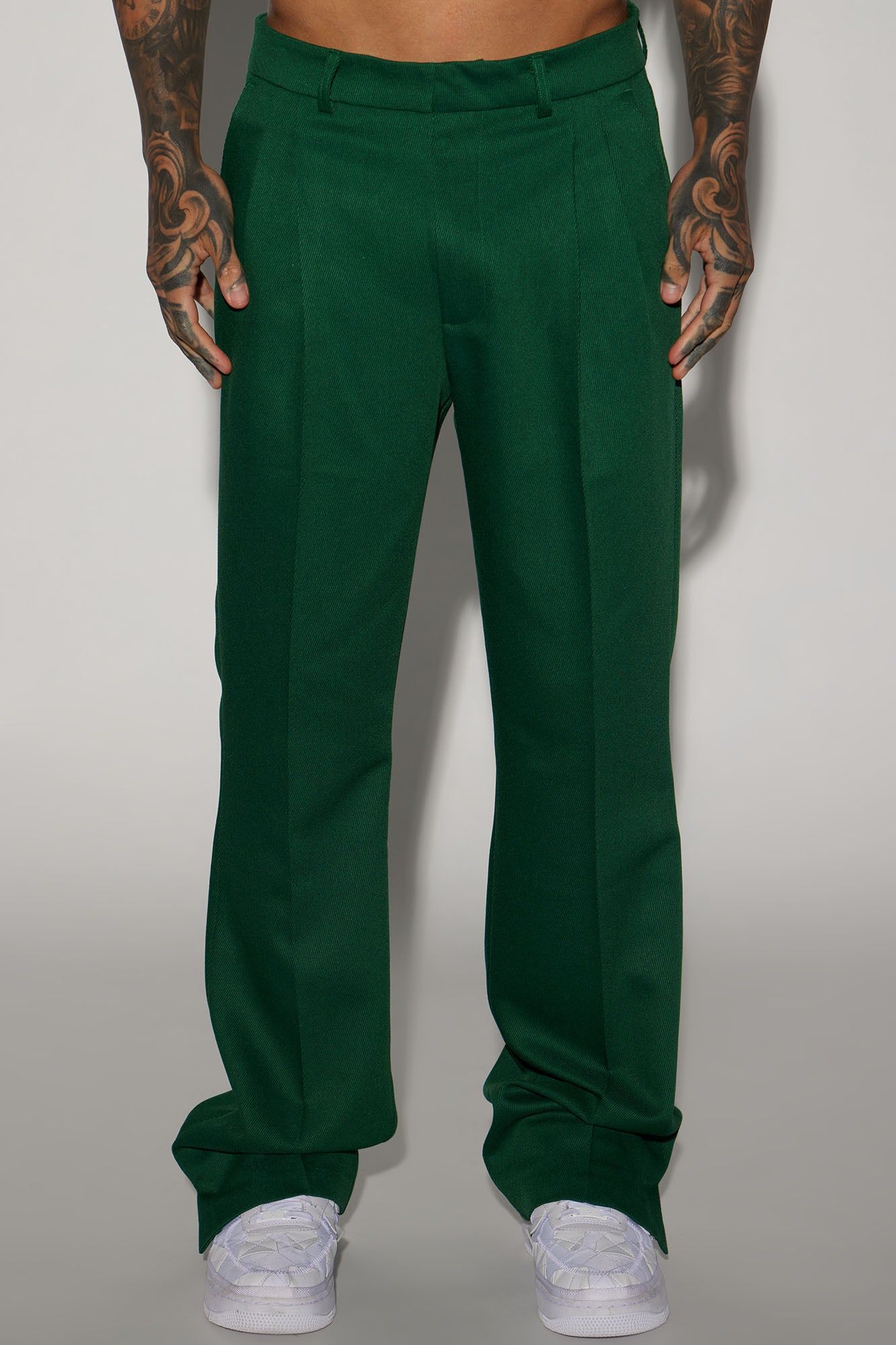 Thomas Luxury Texture Slit Flare Trousers - Green sold by Fashion Nova product image thumbnail 3