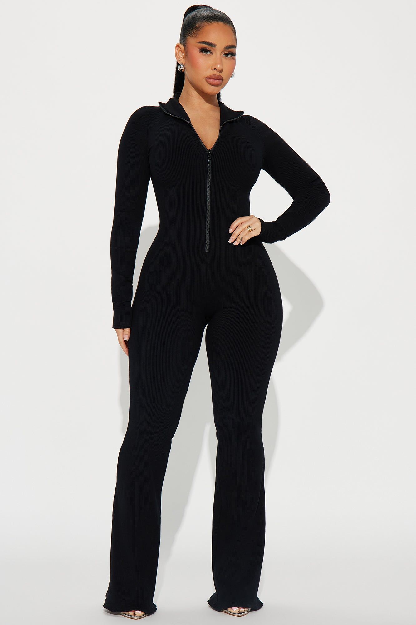 Sabrina Snatched Flare Jumpsuit - Black sold by Fashion Nova