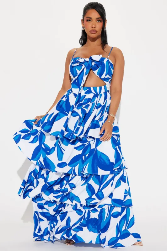 Daniella Tiered Maxi Dress - Royal/combo sold by Fashion Nova