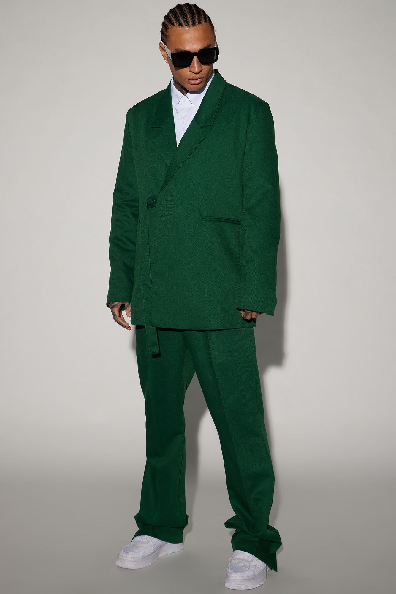 Thomas Luxury Texture Slit Flare Trousers - Green sold by Fashion Nova product image thumbnail 2