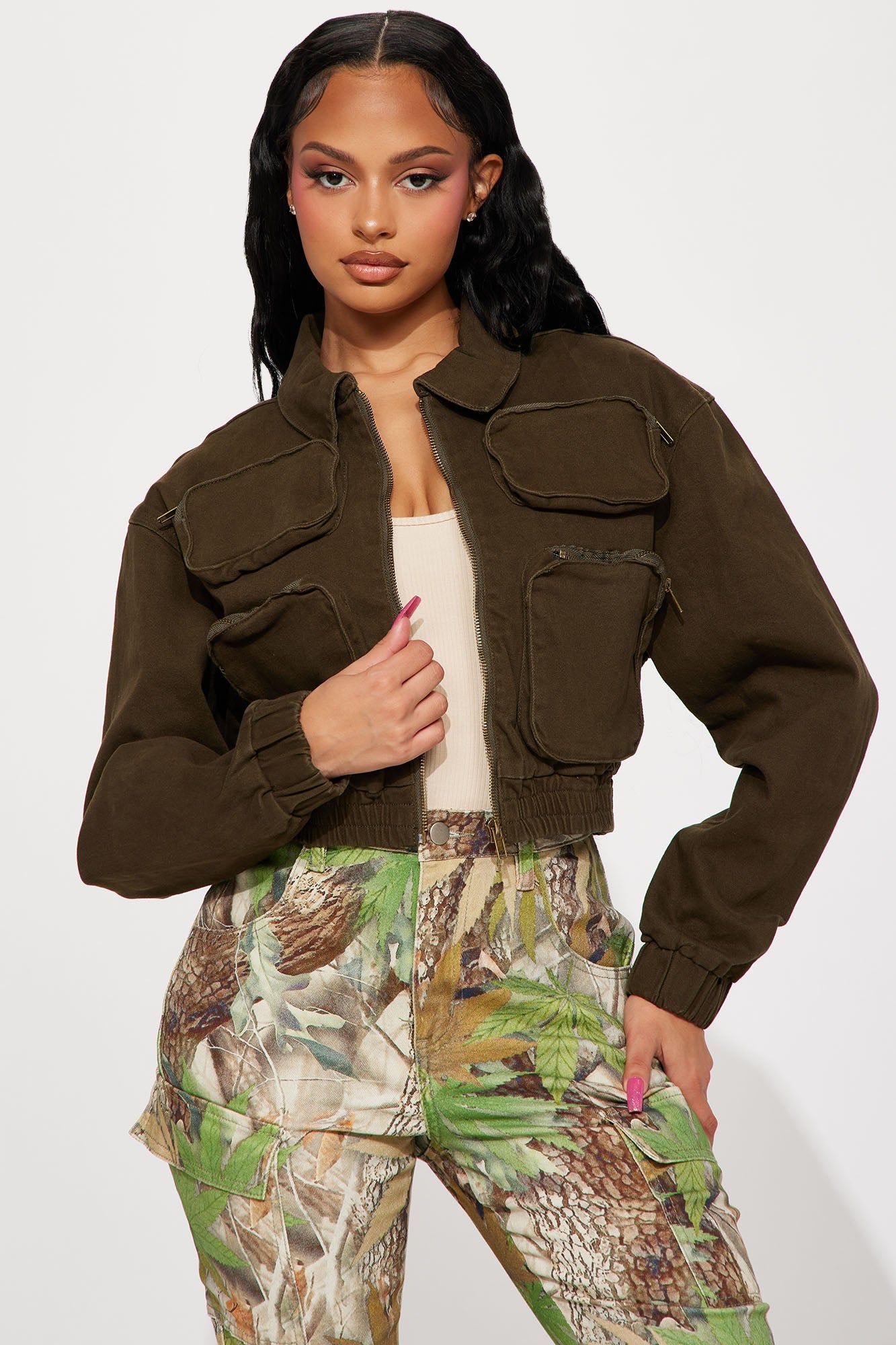 Playoffs Cargo Jacket - Olive sold by Fashion Nova