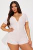 Time For Bed Ribbed PJ Romper Onesie - Pink sold by Fashion Nova