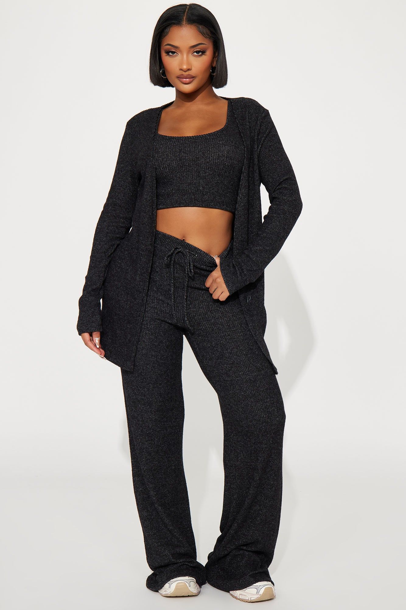 Calm N Cozy 3 Piece Pant Set - Black sold by Fashion Nova