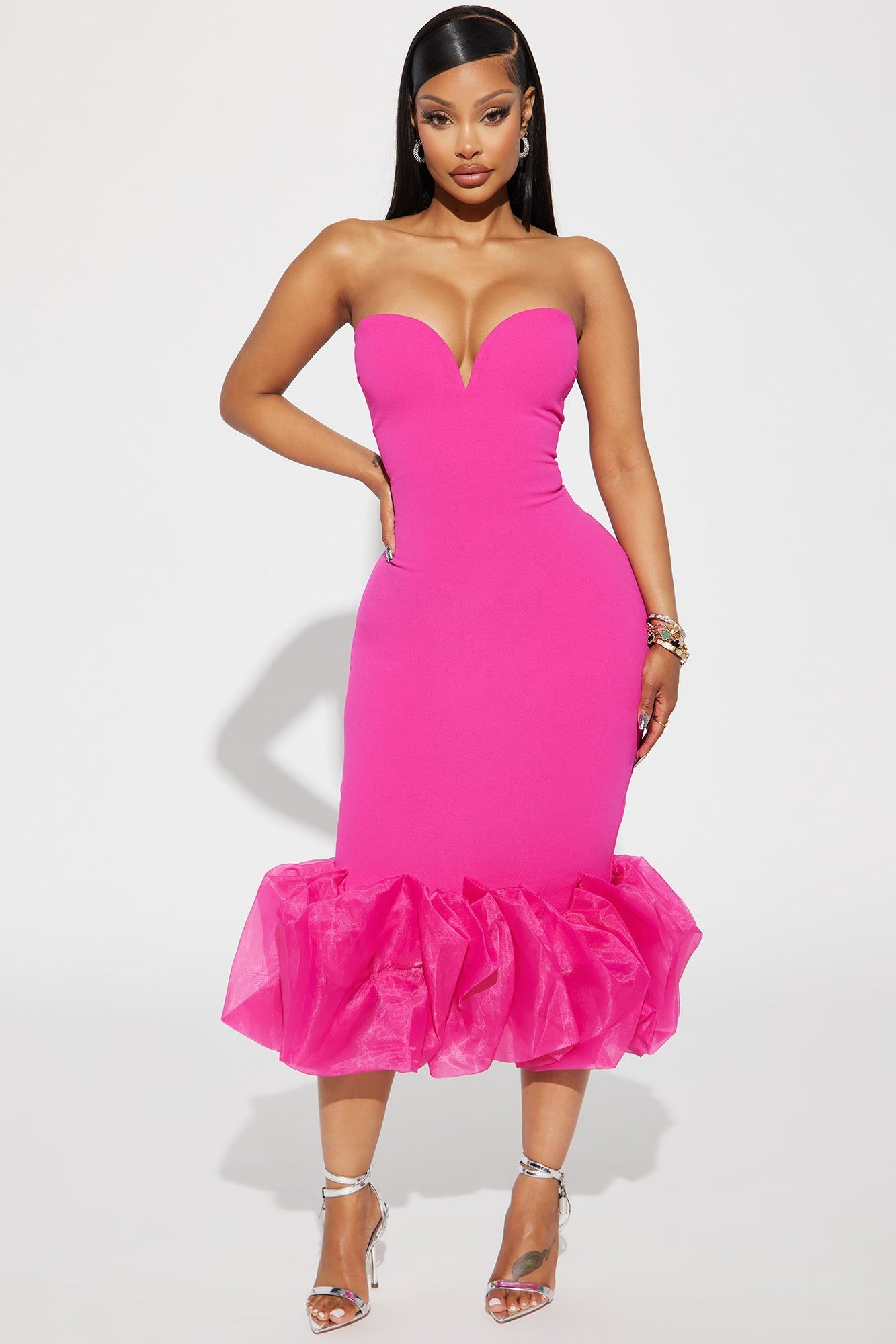 Monte Carlo Nights Midi Dress - Fuchsia sold by Fashion Nova