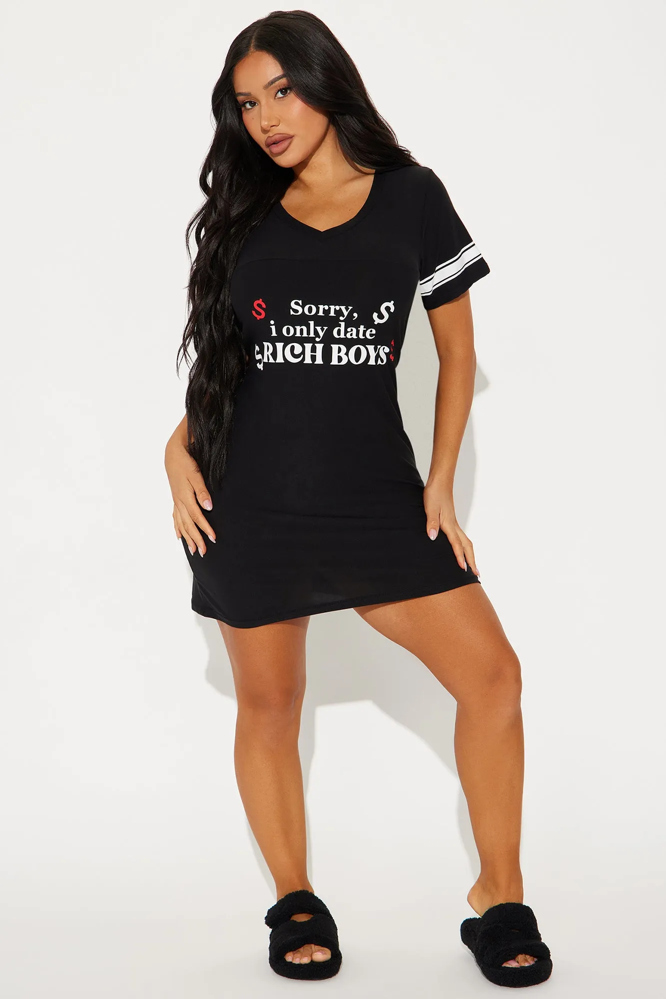 Only Date Rich Boys PJ Sleep Shirt - Black/White sold by Fashion Nova product image thumbnail 2