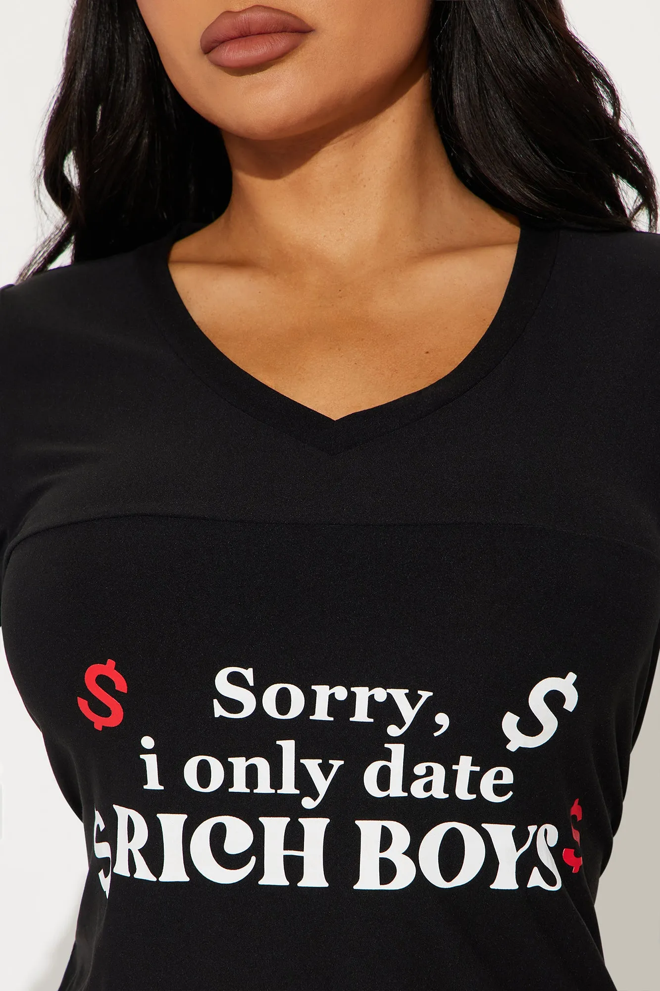 Only Date Rich Boys PJ Sleep Shirt - Black/White sold by Fashion Nova product image thumbnail 3